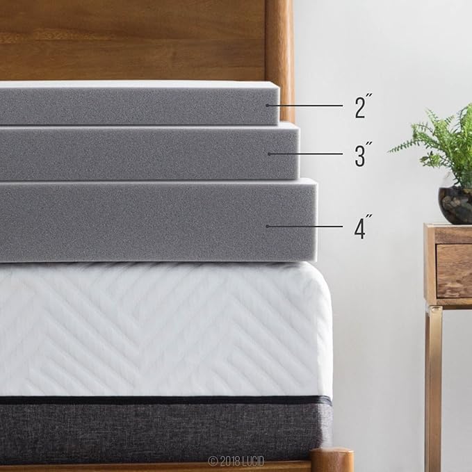 LUCID 4 Inch Bamboo Infused Memory Foam Mattress Topper - Full Size – Cooling Ventilation – Pressure Relieving Bed Topper - Mattress Pad – CertiPur Certified