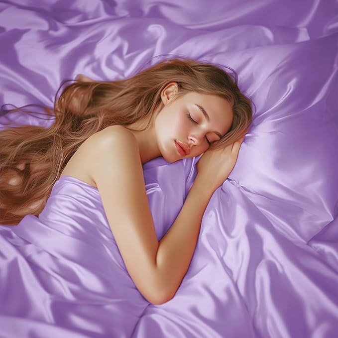 Love's cabin Twin Satin Sheets Sets - 3 Piece Lavender Silky Bed Sheets with Deep Pockets, Luxury Silk Feel Satin Twin Size Sheet Set Bedding Set (1 Flat Sheet,1 Fitted Sheet,1 Pillow case)