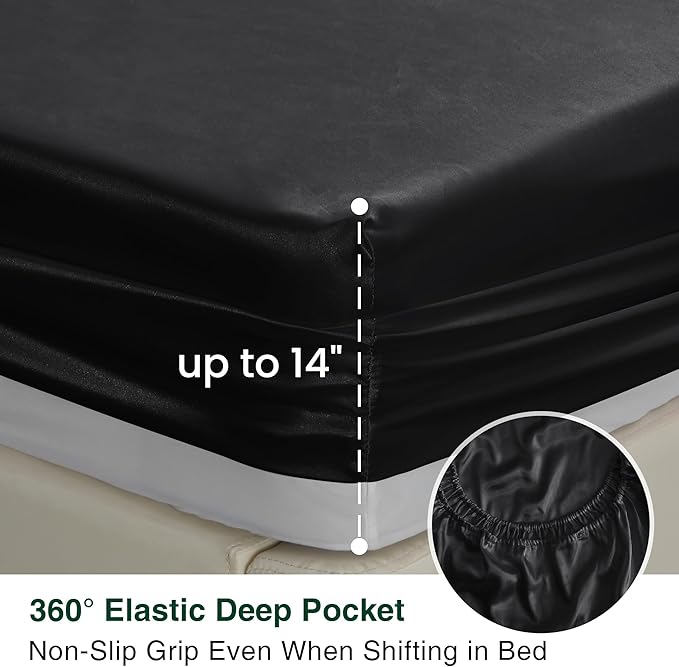 Love's cabin Twin Satin Sheets Sets - 3 Piece Black Silky Bed Sheets with Deep Pockets, Luxury Silk Feel Satin Twin Size Sheet Set Bedding Set (1 Flat Sheet,1 Fitted Sheet,1 Pillow case)