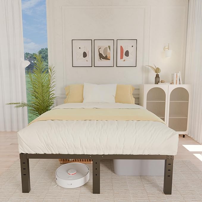 ALDRICH 14 Inch Metal Bed Frame Queen Size - Double Black Basic Steel Slats Platform, Easy Assembly Heavy Duty Noise Free Bedframes, No Box Spring Needed