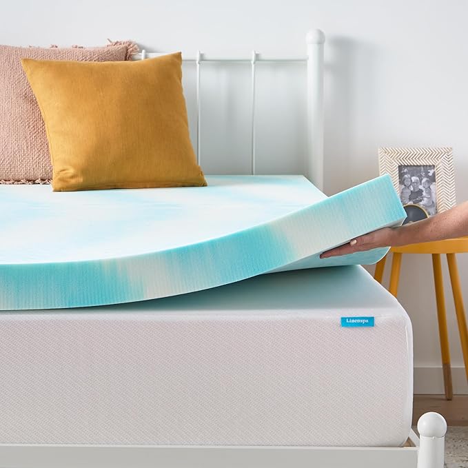 Linenspa 4 Inch Gel Swirl Memory Foam Mattress Topper – Cooling Gel Infused – Pressure Relieving Bed Topper - Mattress Pad – CertiPUR Certified - Twin XL Size