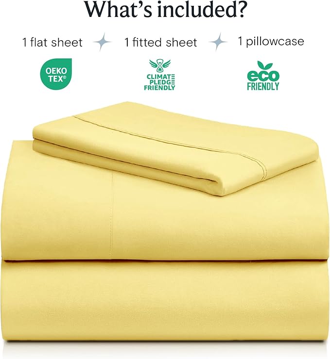LuxClub 3 PC Sheet Set Bed Sheets Deep Pockets 16" Eco Friendly Wrinkle Free Cooling Machine Washable Hotel Bedding Silky Soft - Lemon Twin
