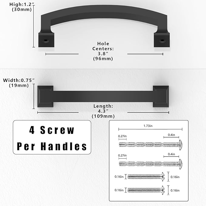 10 Pack Matte Black Cabinet Pulls 3.75 Inch(96mm) Kitchen Cabinet Handles Solid Zinc Alloy Cabinet Hardware Drawer Pulls
