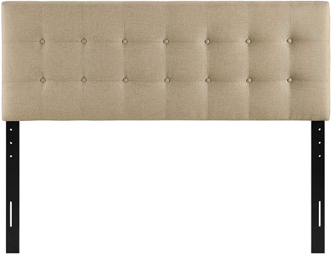Modway Emily Tufted Button Linen Fabric Upholstered King Headboard in Beige