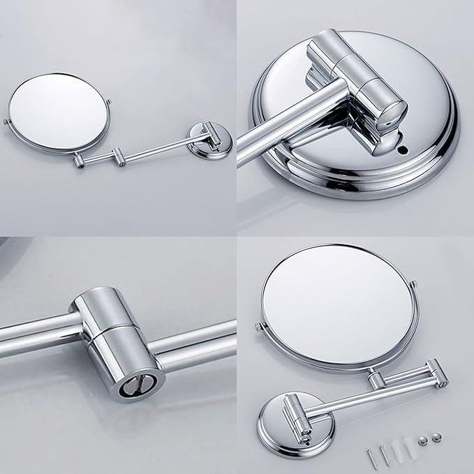 Wall Mounted Makeup Mirror, 3X Wall Mounted Magnifying Mirror Adjustable Height Double-Sided Mirrors for Bathroom Vanity,8 Inch Extendable Bathroom Mirror for Shaving 8 inches