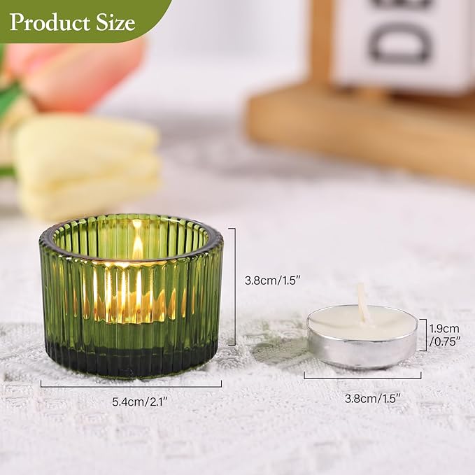 Green Tealight Candle Holder Set of 12, Small Votive Candle Holders for Table Centerpiece,Glass Tea Light Candles Holder for Party&Home,Wedding Decor(2''Dia*1.4''H)