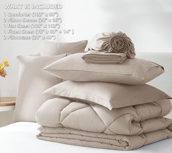 CozyLux King Size Comforter Set Linen - 7 Pieces Bed in a Bag King, Luxury Soft Bed Set for All Seasons, Bedding Set with Down Alternative Comforter, Sheets, Pillowcases & Shams