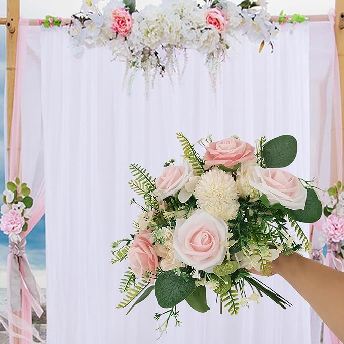 Artificial Flowers 25pcs Fake Roses, Pinkish White Foam Rose Faux Flower for Wedding Bouquet Bridal Shower Centerpieces Floral Arrangements Home Decorations Party Backdrops Table