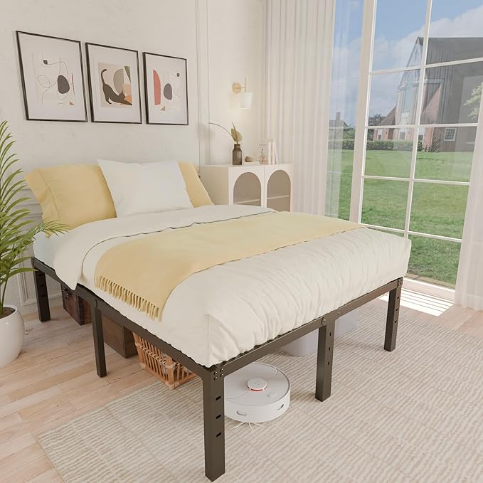 ALDRICH Metal Bed Frame Queen Size - 16 Inch Tall Black Basic Steel Slats Platform, Easy Assembly Heavy Duty Noise Free Bedframes, No Box Spring Needed