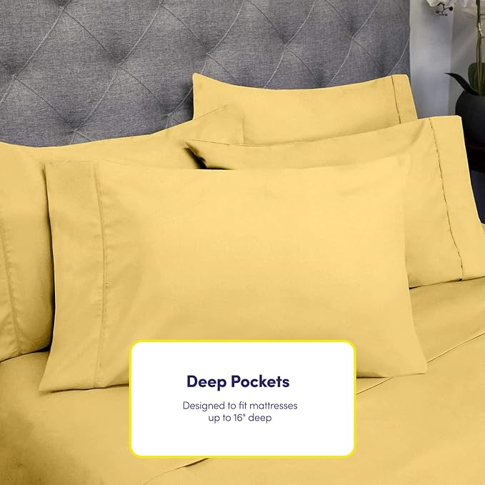 Cal King Size Bed Sheets - 6 Piece 1500 Supreme Collection Fine Brushed Microfiber Deep Pocket California King Sheet Set Bedding - 2 Extra Pillow Cases, Great Value, California King, Yellow