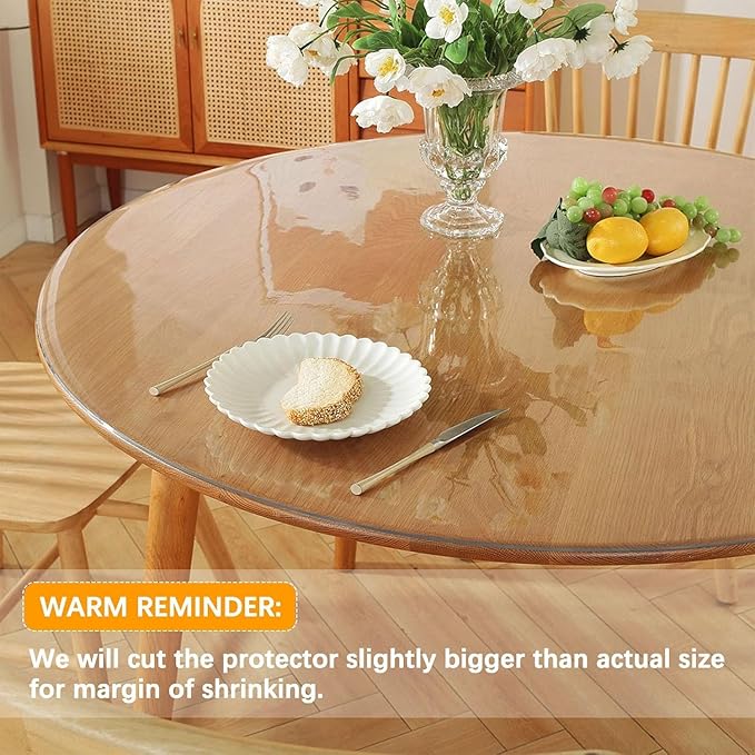 52 Inch Round Clear Dining Table Protector Tablecloth Cover Desk Top Pad Mat for Glass Furniture Study Coffee End Bed Sofa Side Bistro Bar Corner Pub Night Stand Dinner Table Thick Plastic PVC Vinyl