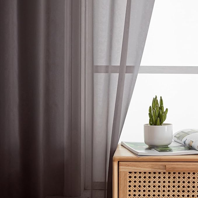 Aiyufeng Chocolate Brown Sheer Curtains 84 Inches Long 2 Panels, Solid Voile Rod Pockets Stylish Breathable Drapes Window Treatment for Kid's Room/Bedroom/Living Room, 40W x 84L, Chocolate Brown