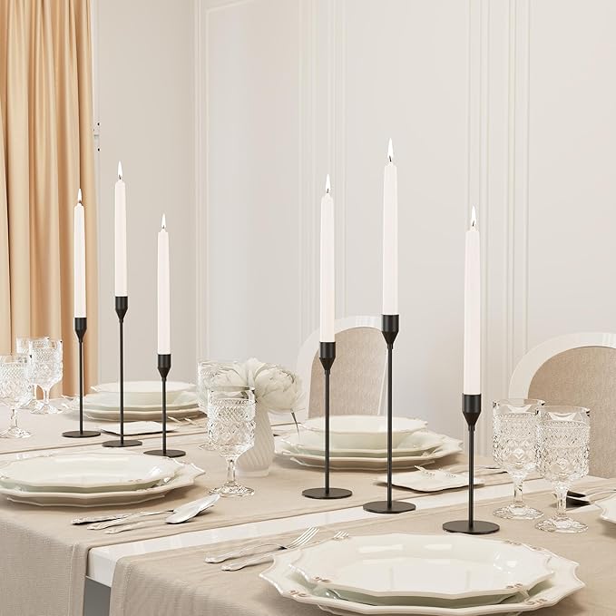 Black Taper Candle Holders Set of 6, Metal Candlestick Holders for Table or Mantel Decor Centerpiece, Candle Stick Holder Decor for Wedding, Dinning, Party or Anniversary