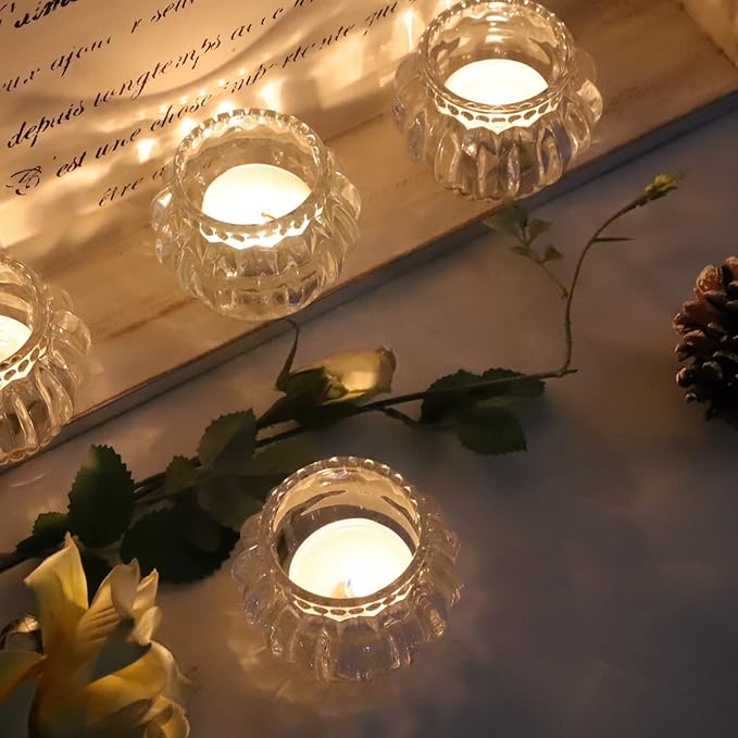 Woho Clear Votive Candle Holders Set of 6,Tealight Candle Holder Bulk for Wedding Party, Glass Tea Lights Candle Holder for Table Centerpiece, Christmas Decor