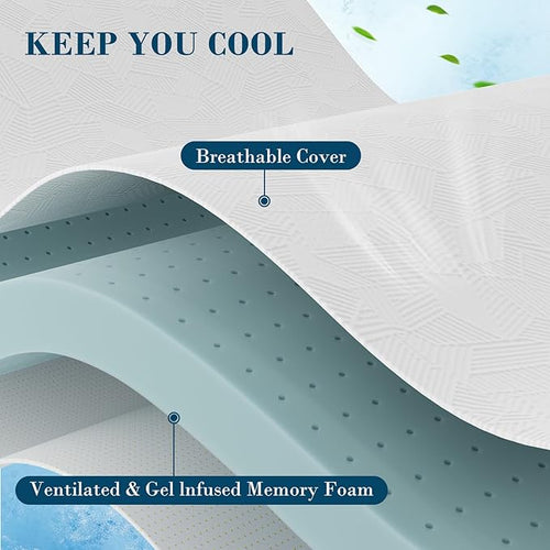 2 Inch Twin Size Memory Foam Mattress Topper, Cooling Gel Bed Topper with Removable Cover, Soft & Pain Relief & Breathable, CertiPUR-US & Oeko-Tex Certified