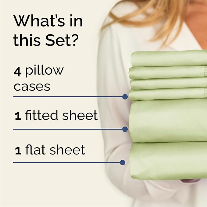 Cal King 6 Piece Sheet Set - Comfy Breathable & Cooling - Soft Hotel Luxury Bedding Set with 8-16 Inch Deep Pockets - 1 Flat & 1 Fitted Sheet & 4 Pillowcases - Wrinkle Free & Easy Care - Light Sage