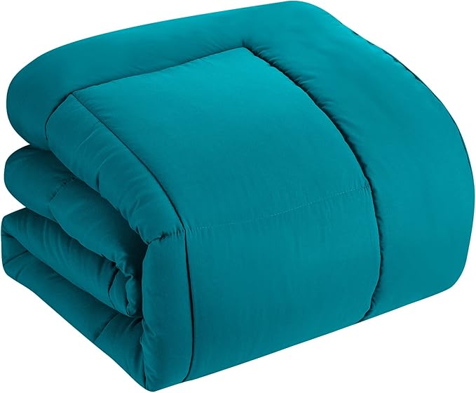 Sweet Home Collection 5 Piece Comforter Set Bag Solid Color All Season Soft Down Alternative Blanket & Luxurious Microfiber Bed Sheets, Teal, Twin