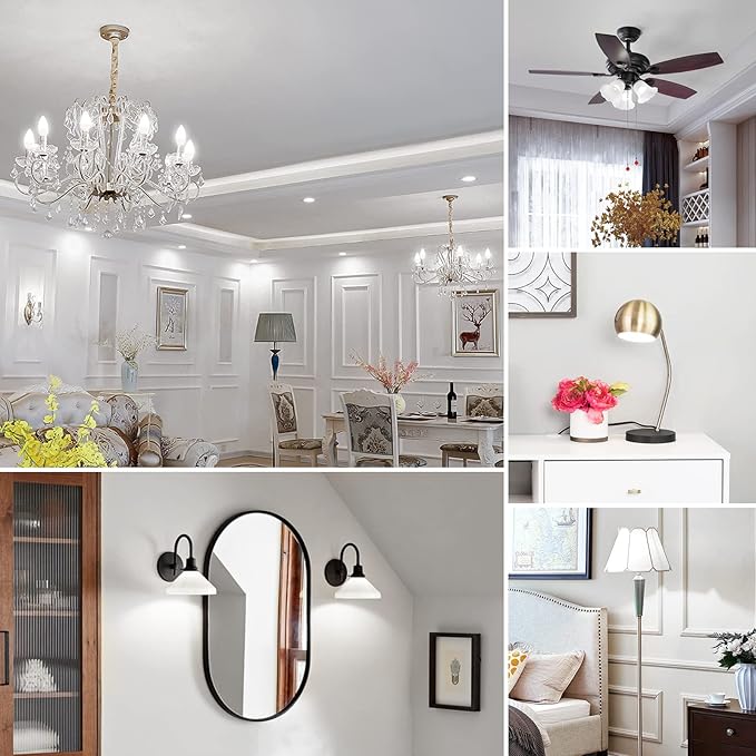 Brightever Candelabra 40W Equivalent LED Light Bulbs, 4W Candle Light Bulbs with Small E12 Base, Daylight White 5000K Ceiling Fan Lightbulbs, Type B Bulb for Wall Sconces, Non-Dimmable, Pack of 6