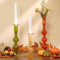 Mumufy 3 Pcs Thanksgiving Glass Candlestick Holders Thanksgiving Ball Shaped Glass Taper Candle Holder Amber Olive Honey Gold Fall Candle Stick Vase Decor for Holiday(5.9, 7.9, 10 inch,Vivid)