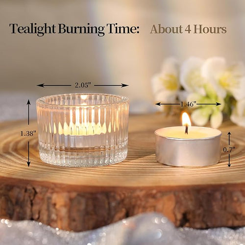 18 pcs Clear Tealight Candle Holders with 18PCS Tealights Candles, Glass Votive Candle Holders Set for Table Centerpiece, Home Decor and Party Supplies
