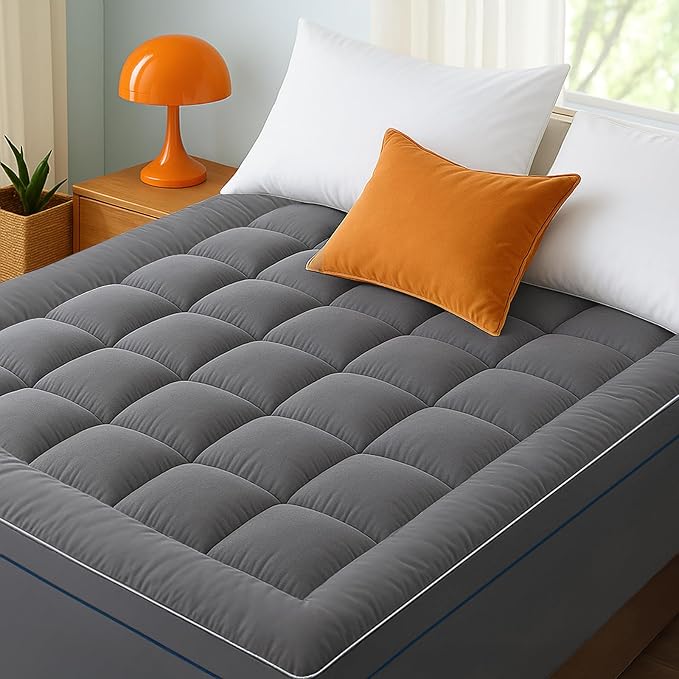 Bedsure Cal King Mattress Topper - Pillow Top Mattress Pad Cover with Deep Pocket Fits up to 21 Inches, Plush Soft Bed Topper for Back Pain Relief, Overfilled with Down Alternative Filling, Grey