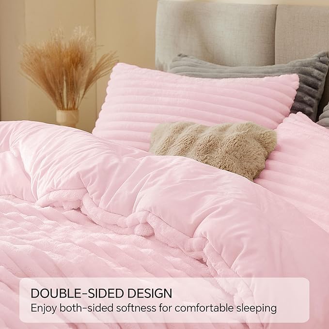 BEDELITE Fleece King Comforter Set -Super Soft & Warm Fluffy Cherry Blossom Bedding, Luxury Fuzzy Heavy Bed Set for Winter with 2 Pillow Cases