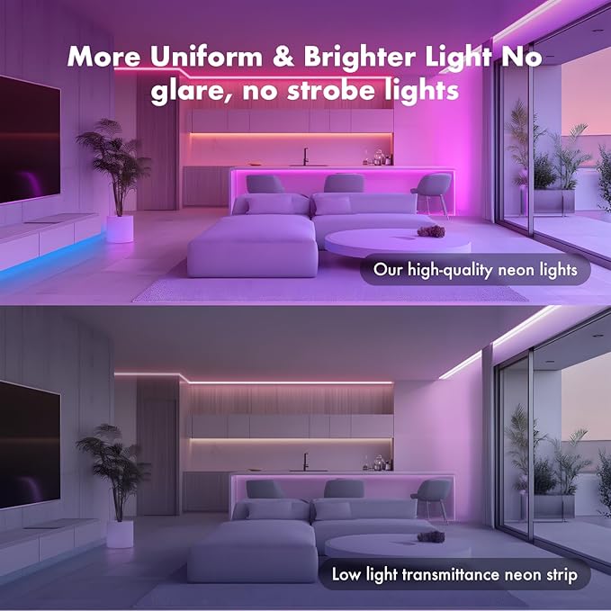 Neon Rope Lights,100FT RGB Led Strip Lights, Waterproof IP67, DIY Design, Music Sync, 44 Keys Remote Control, Multiple Modes, for Living Room, Bedroom, Holiday Decoration