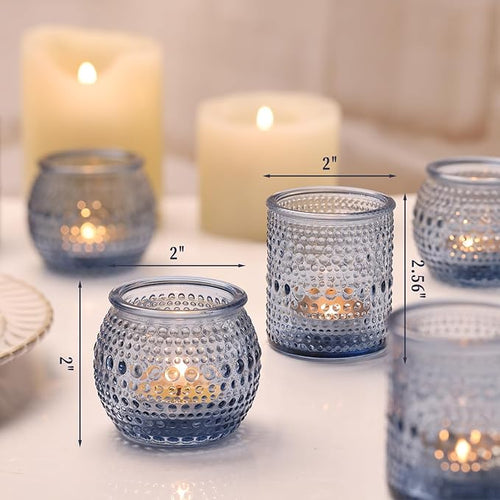 16 Pcs Assorted Blue Votive Candle Holders- Tea Light Candle Holder Glass for Wedding Bridal Shower Table Decor, Blue Candle Holders for Fall, Thanksgiving, Vintage Wedding Table Decor