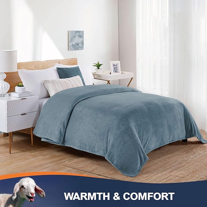Walensee Fleece Blanket Plush Throw Fuzzy Lightweight (Queen Size 90x90 Washed Blue/Slate Blue/Grey Blue) Super Soft Microfiber Flannel Blankets for Couch, Bed, Sofa Warm and Cozy for All Seasons