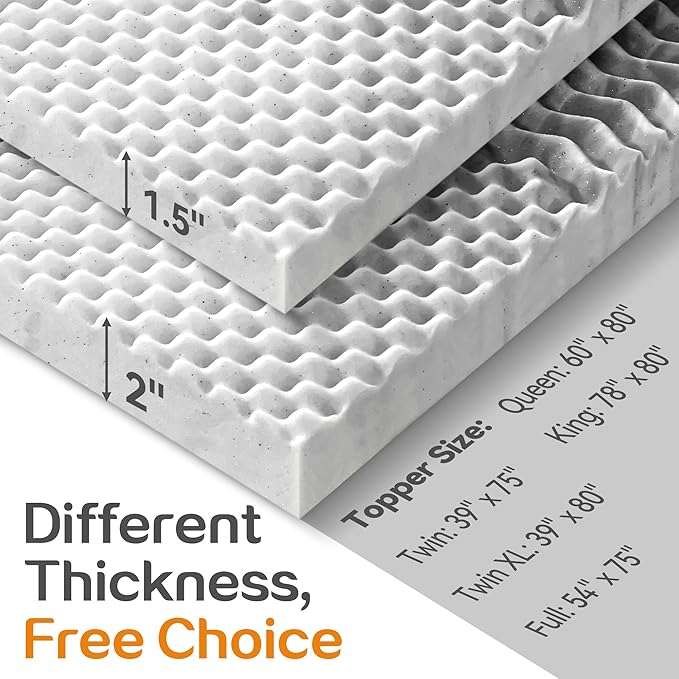 SINWEEK Mattress Topper Memory Foam Mattress Topper 1.5 Inch Queen Soft Mattress Pad for Pressure Relief, 5-Zone Design, CertiPUR-US Certified, Gray