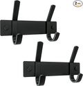 Matte Black Small Coat Rack Wall Mount – 6 Inch Stainless Steel Hook Rail with 2 Double Coat Hooks – Wall Mounted Entryway Organizer for Coats, Hats, Bags, Towels, Robes, Closet or Bathroom - 2 Pack