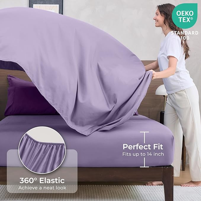 HEVUMYI Purple & Light Purple King Comforter Set - 7-Piece All Season Bed in a Bag King, Ultra Soft Bedding Set with Comforter, Flat Sheet, Fitted Sheet, Pillowcases, Pillow Shams