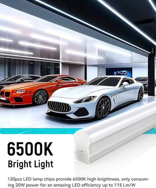 (2 Pack 4FT T5 LED Shop Light,6500K,20W,2300LM(Super Bright White) Linkable LED Integrated Fixture,Garage Ceiling and Cabinet Light,Strip Light,Corded Electric with ON/Off Switch