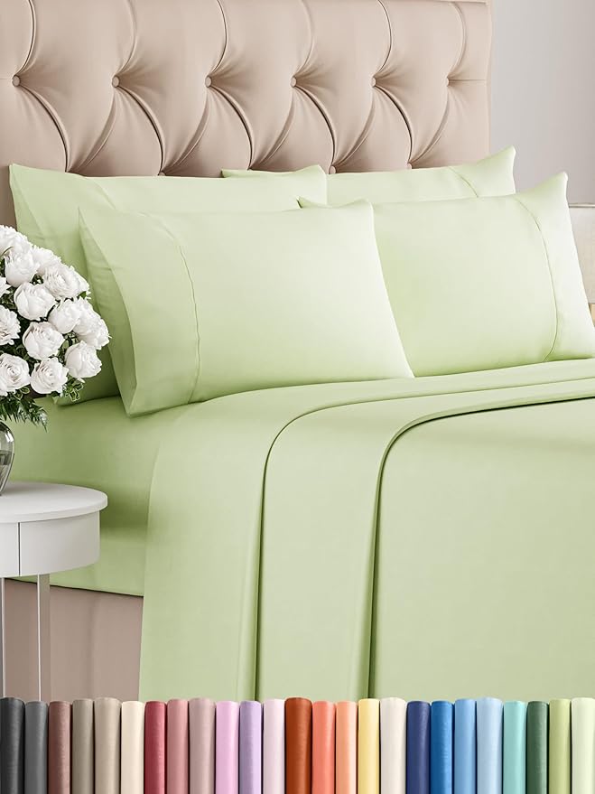 Cal King 6 Piece Sheet Set - Comfy Breathable & Cooling - Soft Hotel Luxury Bedding Set with 8-16 Inch Deep Pockets - 1 Flat & 1 Fitted Sheet & 4 Pillowcases - Wrinkle Free & Easy Care - Light Sage