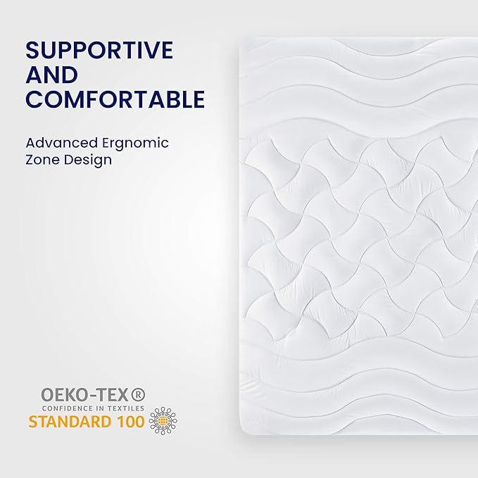SLEEP ZONE King Size Cooling Mattress Topper, Premium Zoned Cool Mattress Pad Cover, Padded Mattress Protector Breathable Washable, Deep Pocket 8-21" (White, King)