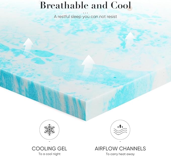 DUMOS 3 Inch Gel Memory Foam Mattress Topper King - Blue Soft Mattress Topper King Size for Back Pain, CertiPUR-US Certified, RV, Camper, CertiPUR-US Certified, Blue