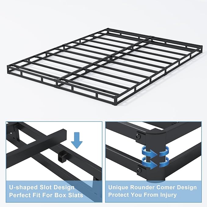 Full Box Spring - 4 Inch High Profile Box Spring for Full Bed, Sturdy Metal Frame Mattress Foundation, Easy Assembly, Quiet & Noise-Free
