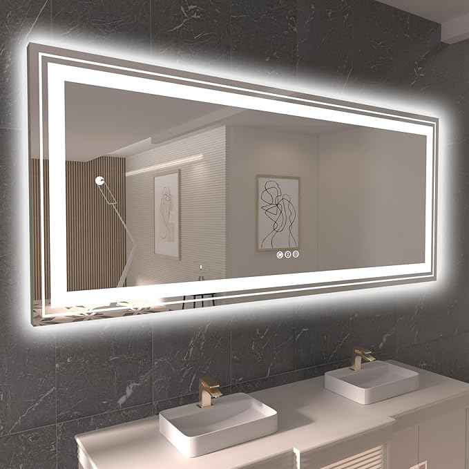 LED Bathroom Mirror, 88"x38" with Front and Backlit, Anti-Fog, Large Bathroom Vanity Mirror for Wall, Memory Function, Stepless Dimmable, Tempered Glass (Horizontal/Vertical)