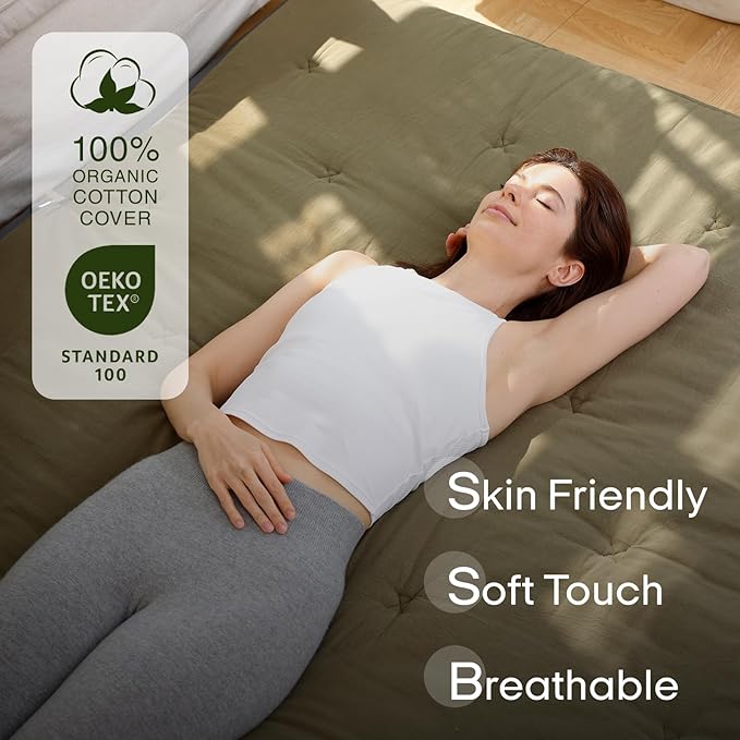 ZonLi Japanese Floor Futon Mattress Queen Size 80"x 60", 100% Cotton Cover 2.5'' Thicken Tatami Mattress, Foldable Sleeping Pad, Portable Dormitory Tatami Mat, Roll Up Floor Lounger Bed for Adult