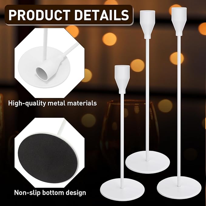 Set of 18 Tall Candlestick Holders Thin Metal Taper Candle Holders for Table Centerpiece Modern Decorative Pillar Candle Sticks Stand for Home Wedding Christmas Decoration(White)