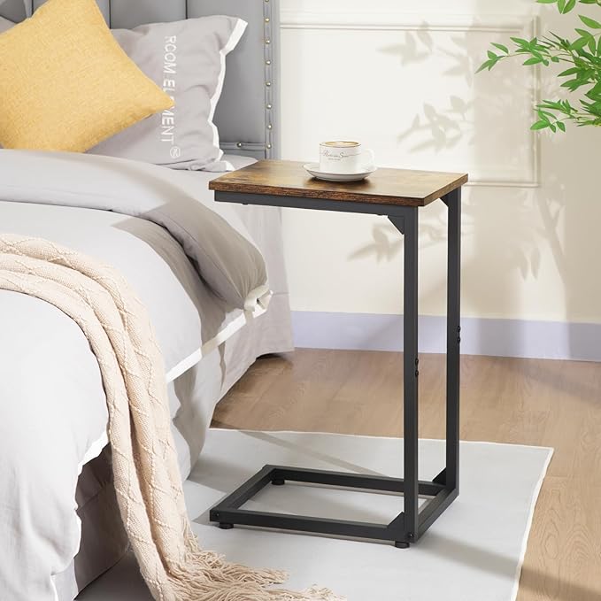 AMHANCIBLE C Shaped Side Table, End Tables Living Room Set of 2, Slide Under Couch Table for Sofa, TV Trays for Bedroom, Small Space, Rustic Brown HET02CBR