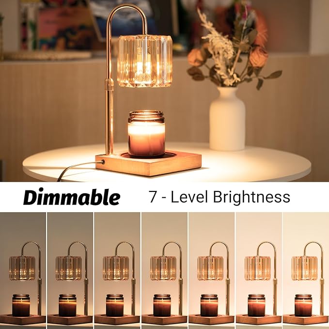 Candle Warmer Lamp with Timer, Dimmable Electric Candle Wamer Adjustable Height, Glass Modern Candle Melter Lamp, Amber, Gifts for Women Mom