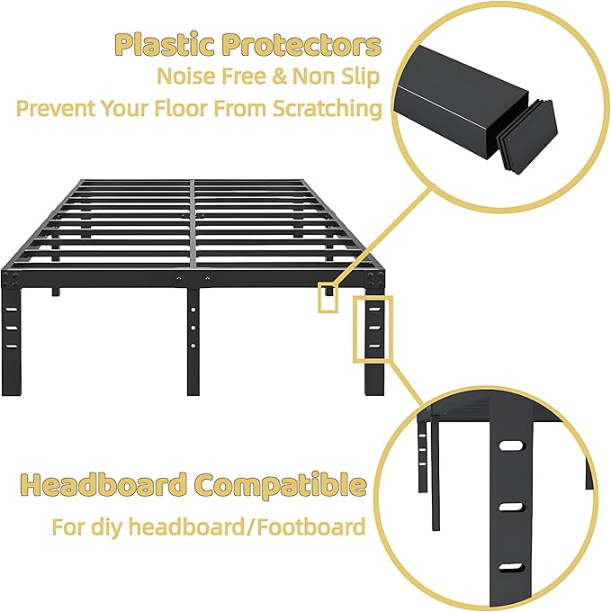ALDRICH 14 Inch Metal King Size Bed Frame - Double Black Basic Steel Slats Platform, Easy Assembly Heavy Duty Noise Free Bedframes, No Box Spring Needed