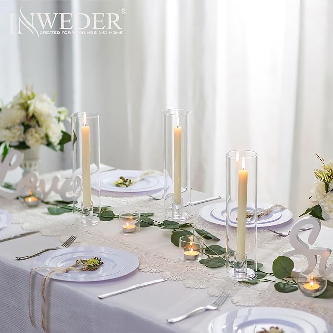 Glass Hurricane Candle Holder: 11.8" Tall Candlestick Holder Bulk with Cylinder Windproof Cover Set of 10 Clear Taper Candle Holders for Wedding Party Birthday Christmas Decor