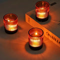 VOHO Amber Candle Holders for Votive Candles/Tea Lights Candles, Ribbed Votive Candle Holders for Table Centerpiece, 12pcs Tealight Candle Holder Decor for Thanksgiving & Christmas