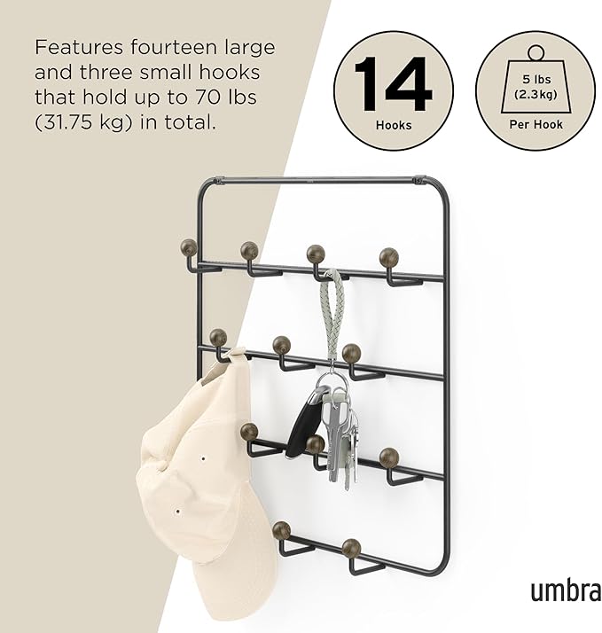 Umbra Estique Multi Over The Door Organizer Hooks, Black/Walnut Large