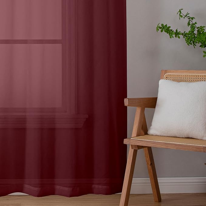 Aiyufeng Burgundy Sheer Curtains for Bedroom - Beautiful Semi Sheer Curtains Privacy for Bedroom Bathroom Kitchen Dining Office Window, 40 Wide x 54 inches Long, 2 Pcs