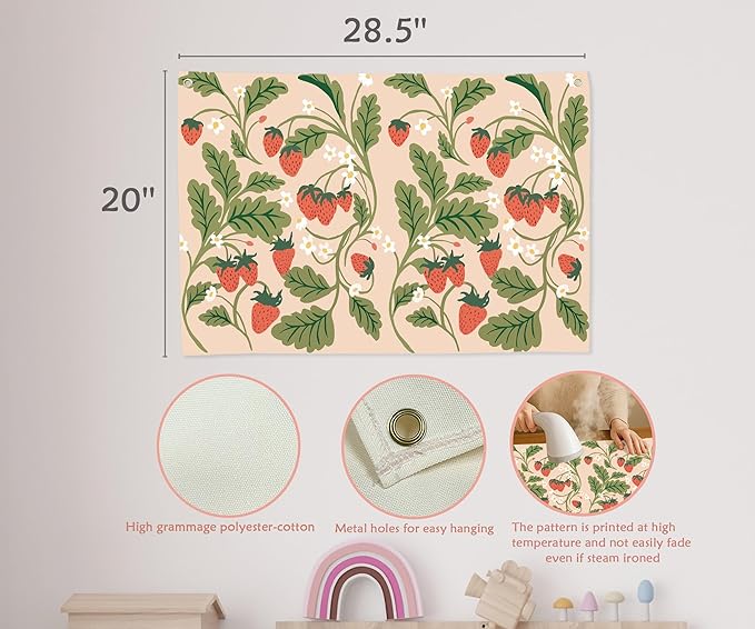 Boho Rectangular Banner Flag Wall Sign Decor Gift for Baby Boy Girl Kids,Nursery Baby Room Above Crib Bedroom Playroom Living Room Wall Decor-Strawberry Theme-Baby,Shower Birthday Christmas Gift