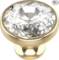 Alzassbg 10 Pack Clear Crystal with Gold Base Cabinet Knobs, 1-3/8 Inch (35mm) Diameter Cabinet Hardware Round Crystal Knobs for Drawers AL1011