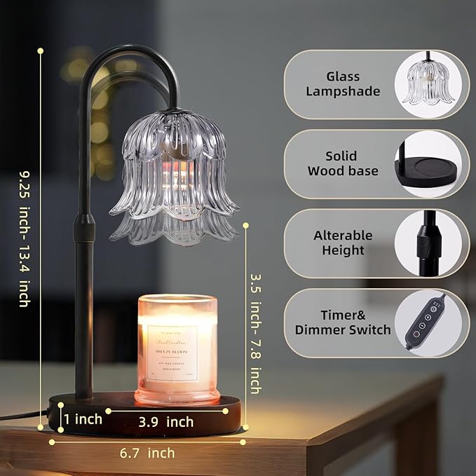 Candle Warmer Lamp with Timer: Adjustable Dimmable Height Adjustable - Flower Shape Wax Lamp Jar Candles No Flame Modern Home Decor Table Lights - Vintage Home Bedroom Decor